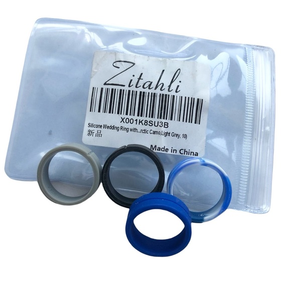 NEW Mens Silicone Ring Band Size 10 Blue Gray Black Camo Zitahli Wedding - Picture 6 of 7
